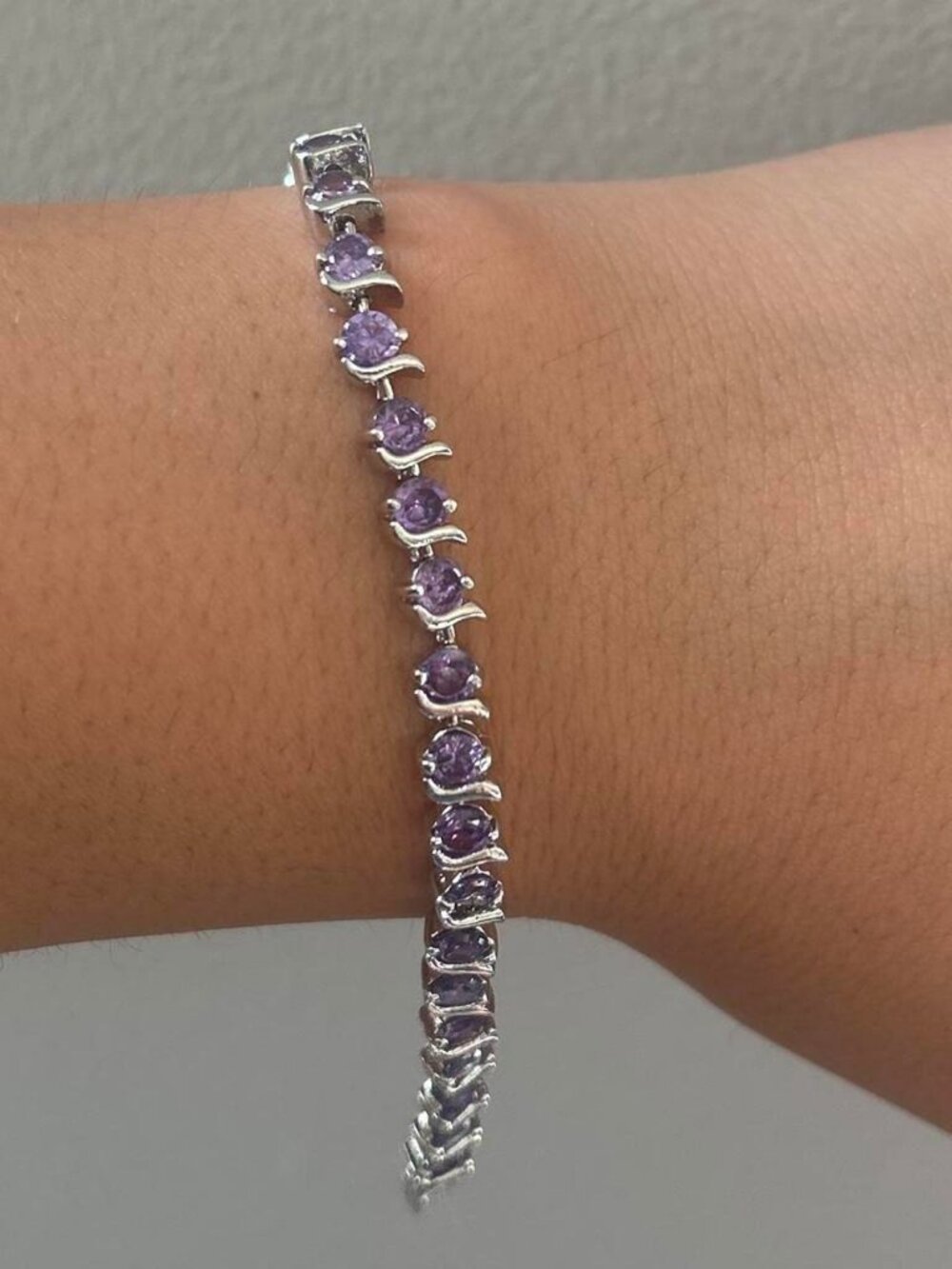 Purple Beaded Bracelet Silver Tone Costume Jewelry